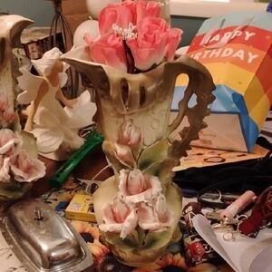 Artistic Ceramic Vase with Pink Floral Design